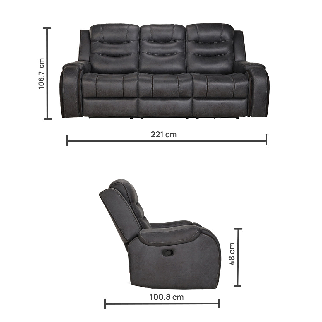 Three Seater Recliner Sofa - Silk