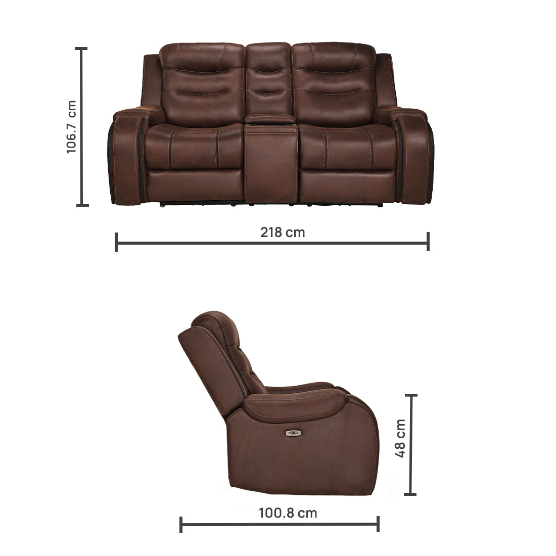 Two Seater Recliner Sofa With Console - Silk