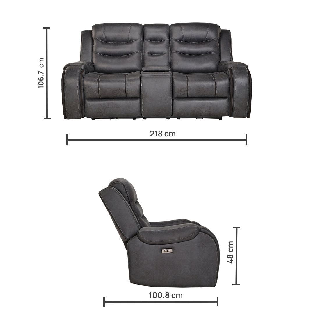 Two Seater Recliner Sofa With Console - Silk