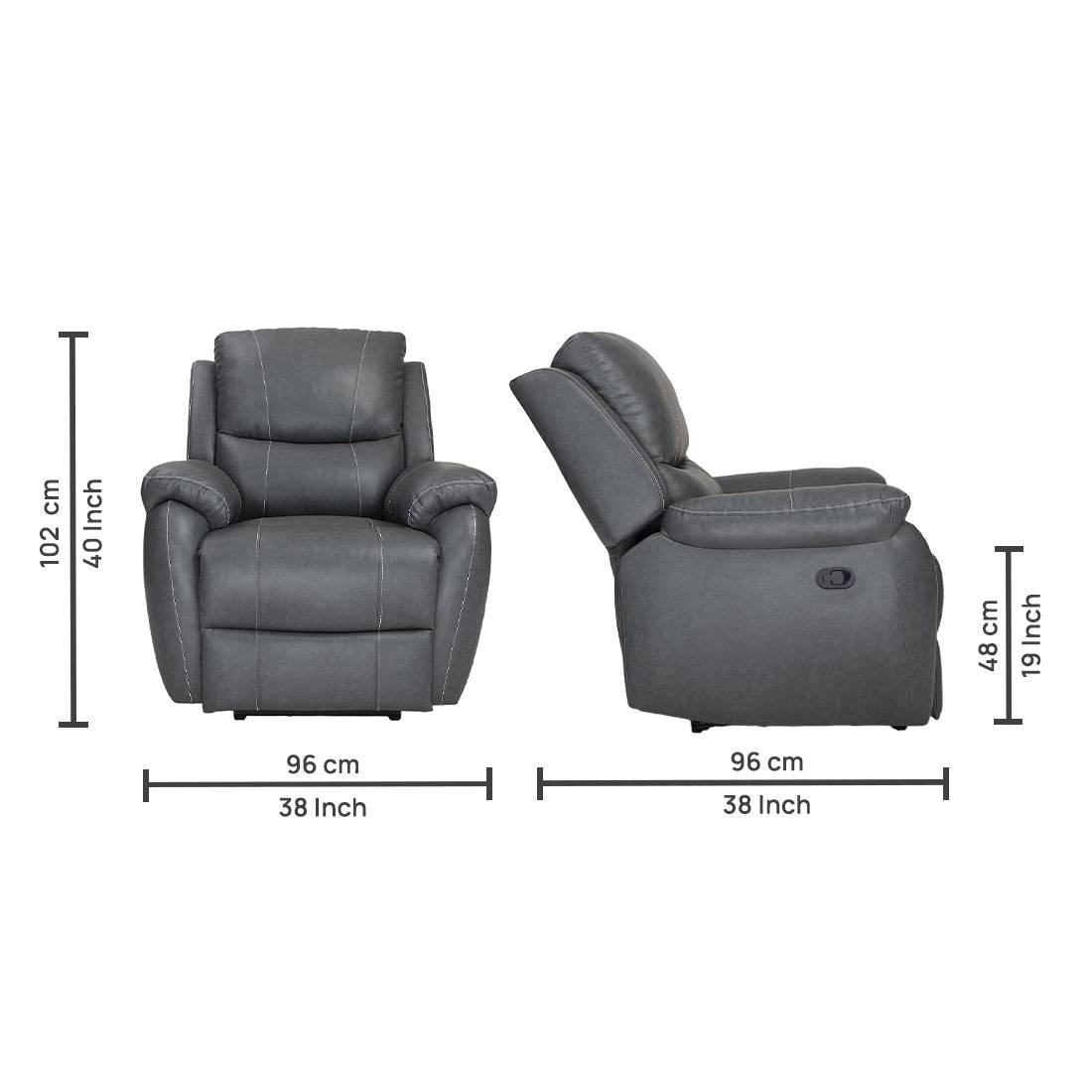 Buy Single Seater Recliner Sofa Recliner - Lite (Grey) Online in India, Single Seater Recliner Sofa, Single Seater Recliner Chair, Manual Recliner, Leatherette Recliner, Living Room Recliner