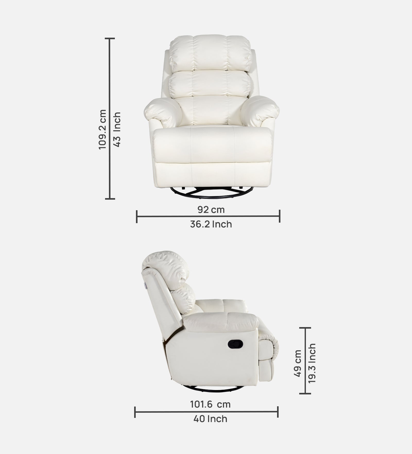 Buy Single Seater Recliner - 361 (White) Online in India, Single Seater Recliner Sofa, Single Seater Recliner Chair, Manual Recliner, Leatherette Recliner, Living Room Recliner