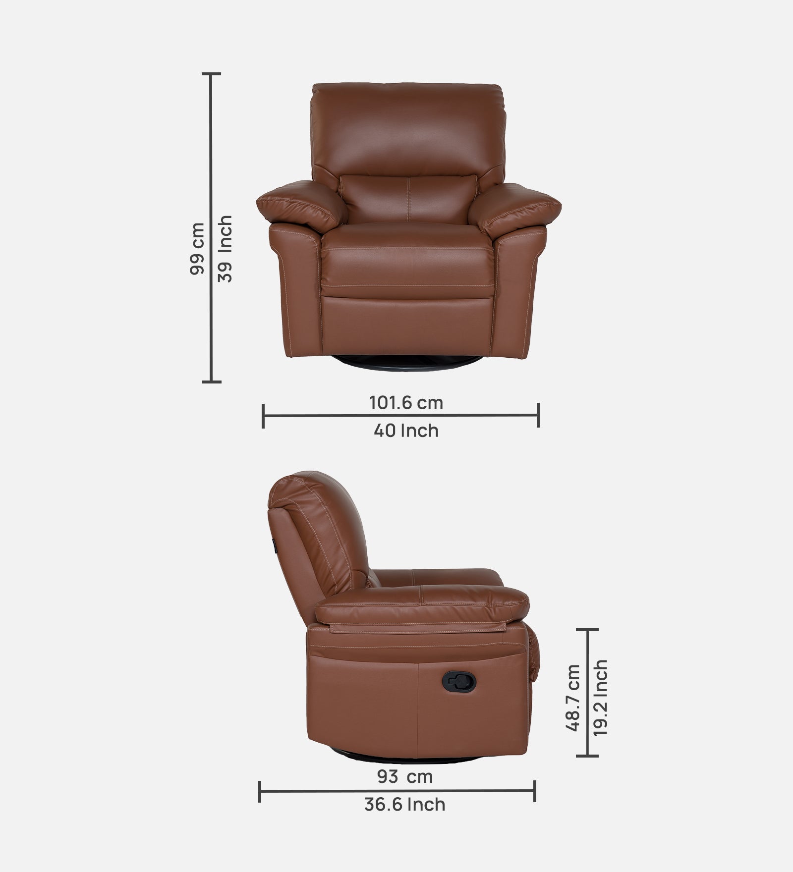 Buy Single Seater Recliner - Aversa (Tan) Online in India, Single Seater Recliner Sofa, Single Seater Recliner Chair, Manual Recliner, Leatherette Recliner, Living Room Recliner, Swivel Glider Recliner