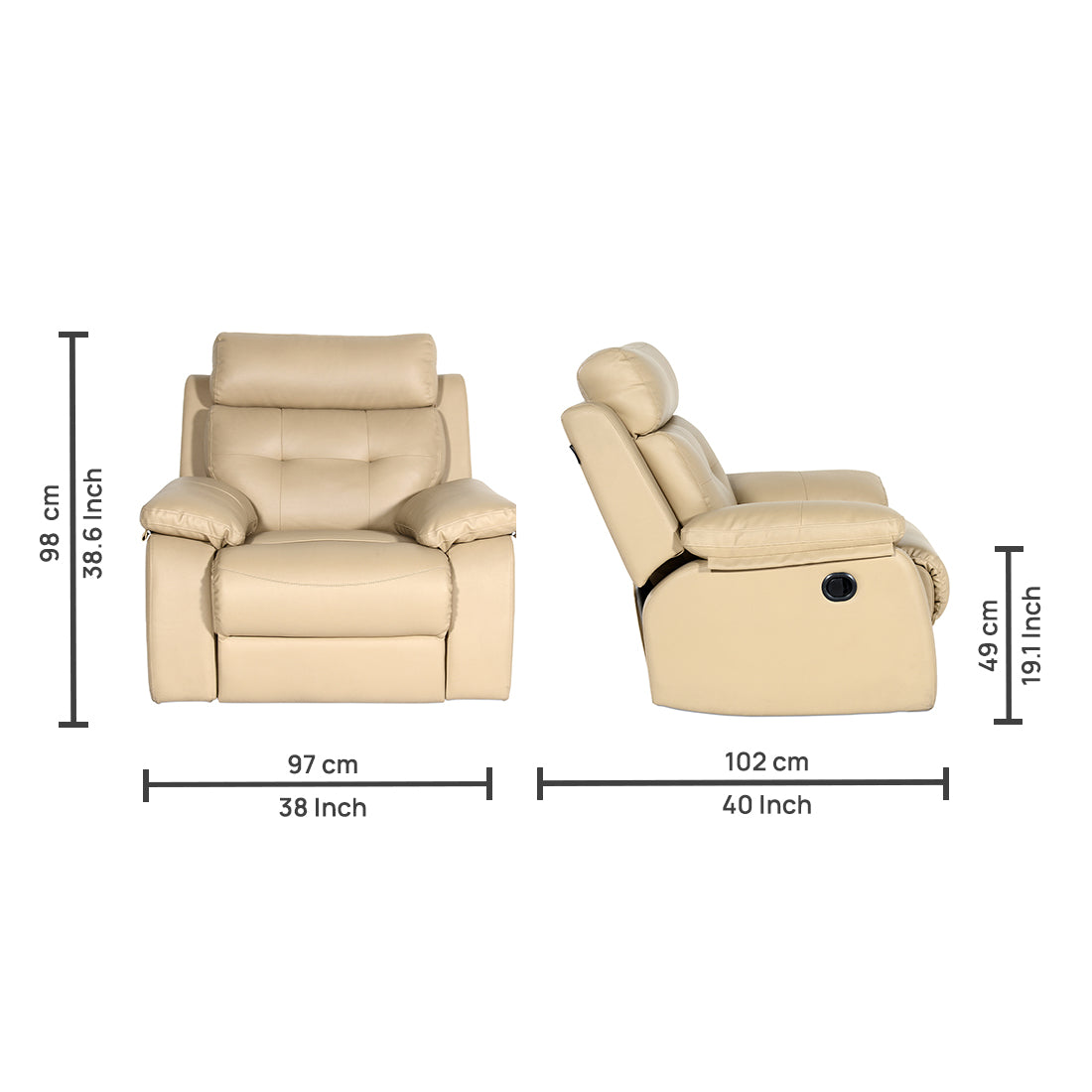 Buy Single Seater Recliner Sofa - 786 (Cream) Online in India, Single Seater Recliner Sofa, Single Seater Recliner Chair, Manual Recliner, Leatherette Recliner, Living Room Recliner