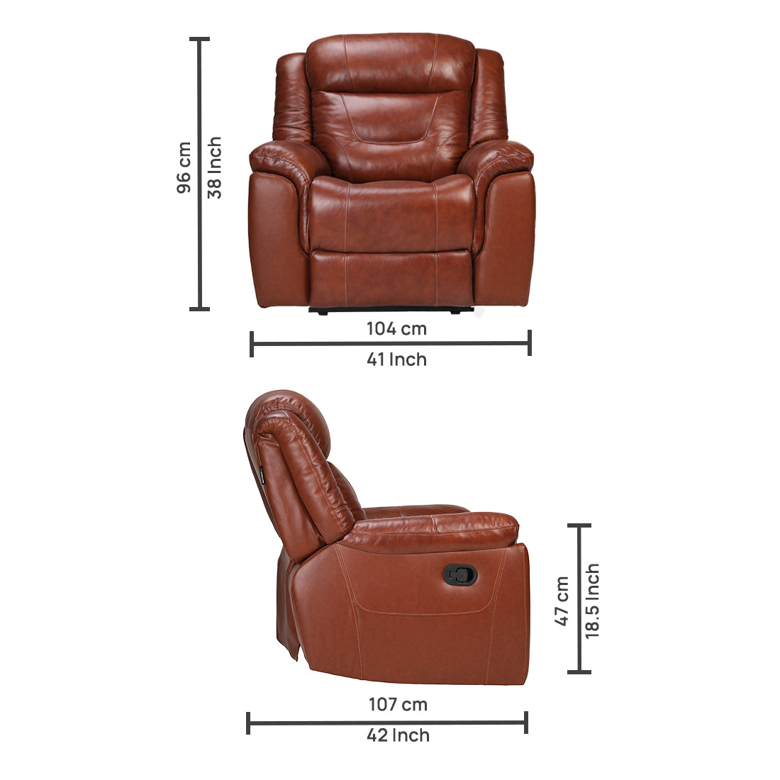 Buy Single Seater Recliner Sofa - Joy (Half Leather) Online in India, Single Seater Recliner Sofa, Single Seater Recliner Chair, Manual Recliner, Half Leather Recliner, Living Room Recliner, joy Recliners