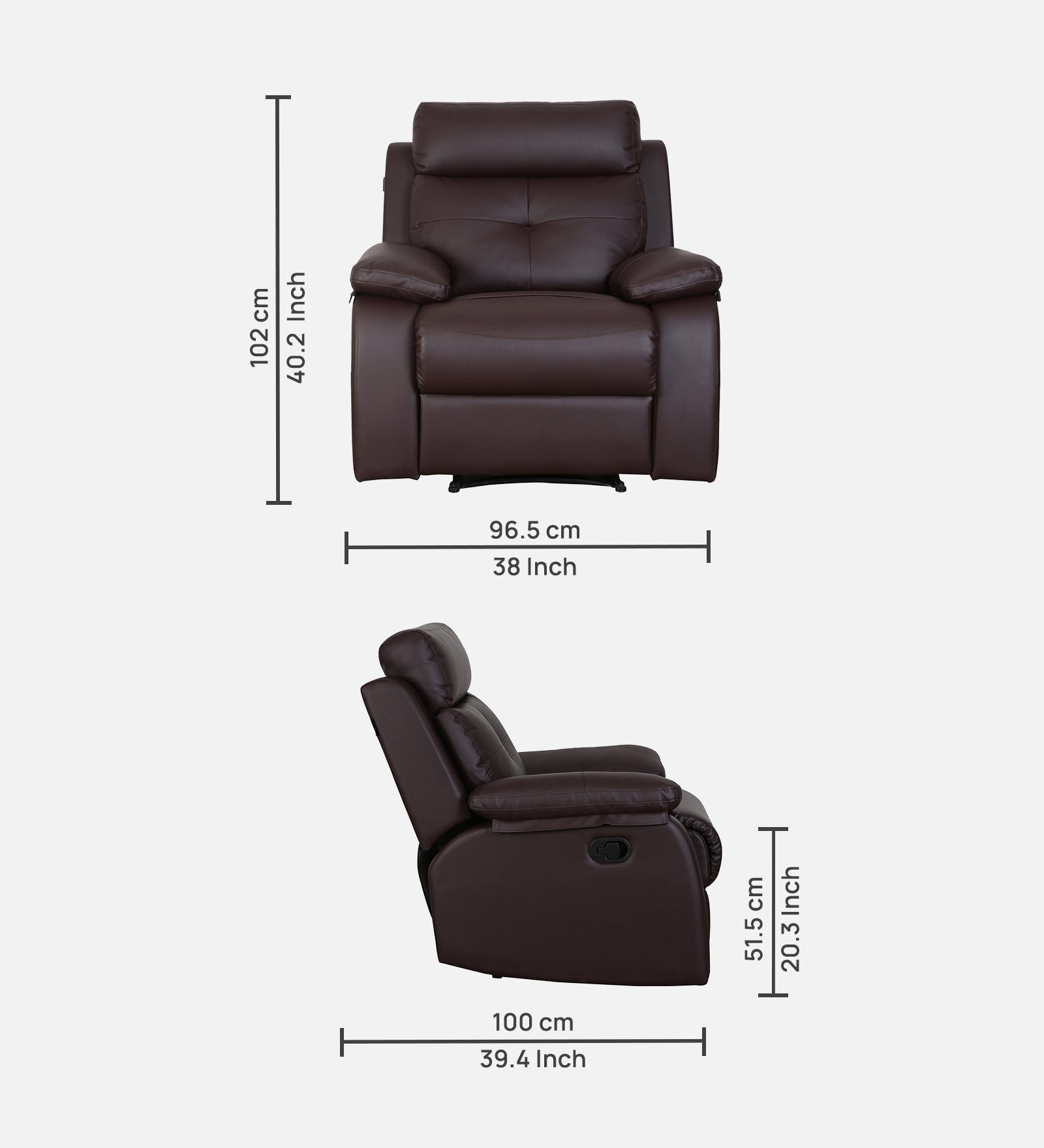 Buy Single Seater Recliner Sofa - Ohio Online in India, Single Seater Recliner Sofa, Single Seater Recliner Chair, Manual Recliner, Leatherette Recliner, Living Room Recliner