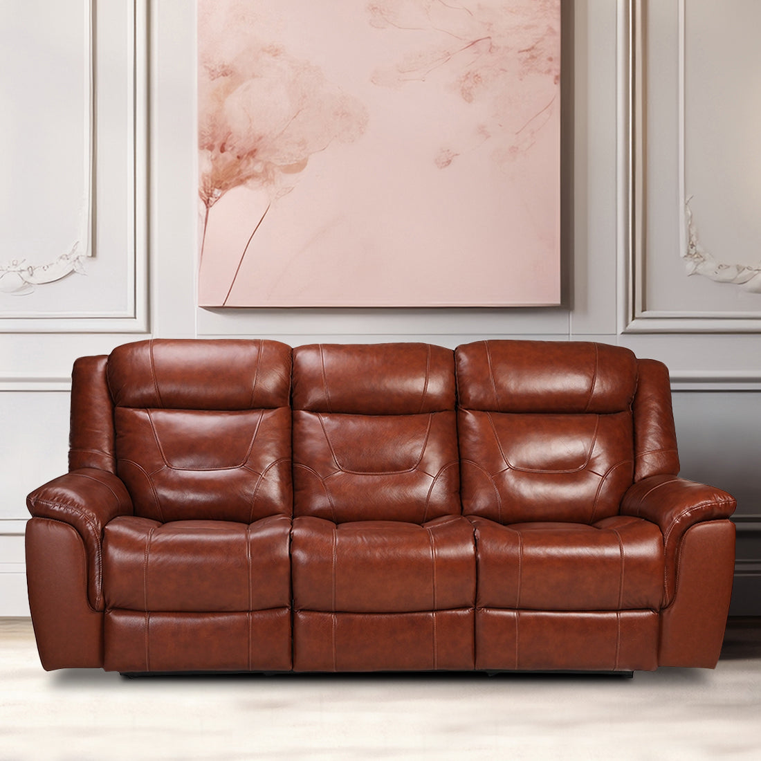 Buy Three Seater Recliner Sofa - Joy (Half Leather) Online in India, Three Seater Recliner Sofa, 3 Seater Recliner Chair, Manual Recliner, Leather Recliner, Living Room Recliner