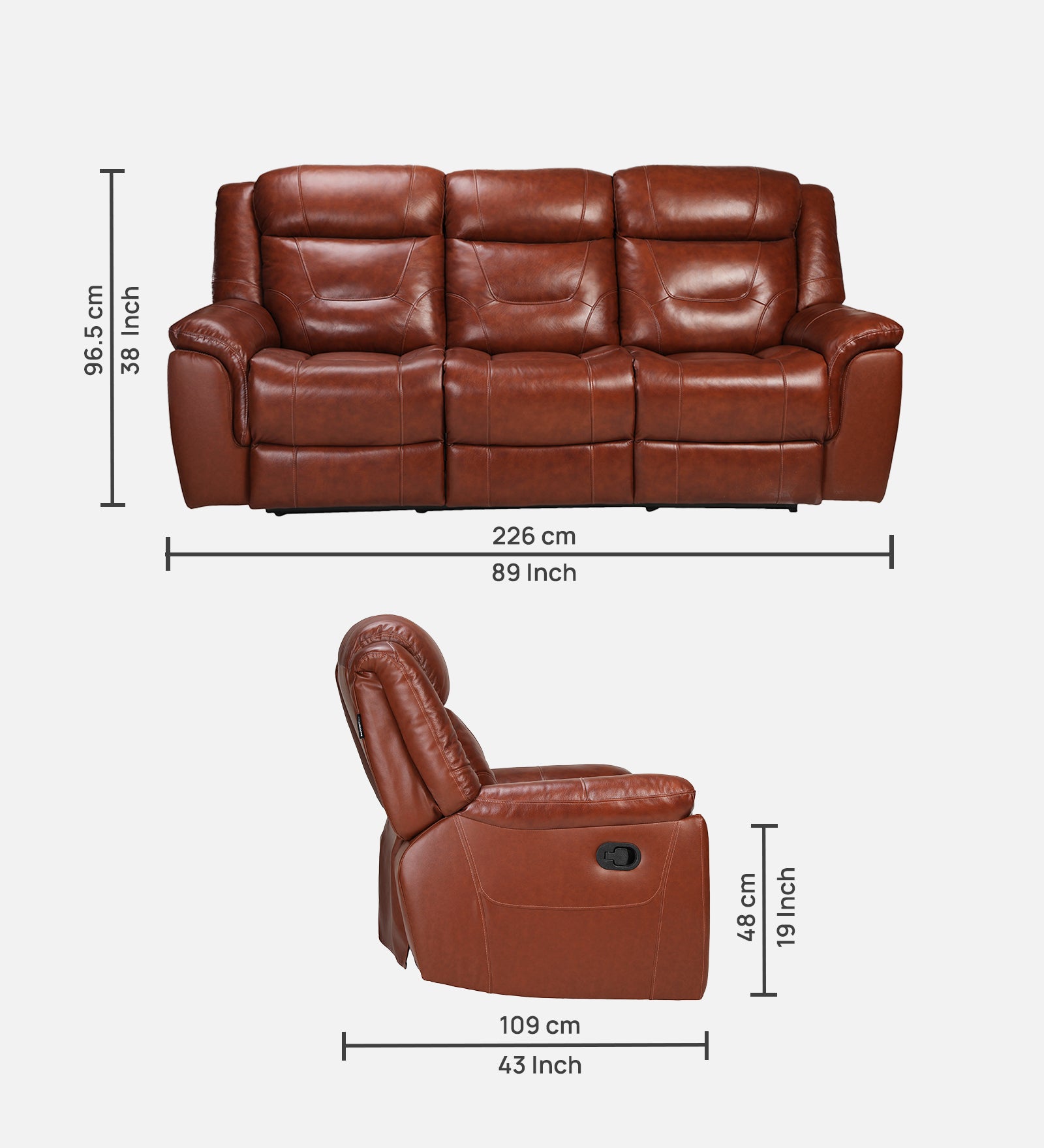 Buy Three Seater Recliner Sofa - Joy (Half Leather) Online in India, Three Seater Recliner Sofa, 3 Seater Recliner Chair, Manual Recliner, Leather Recliner, Living Room Recliner