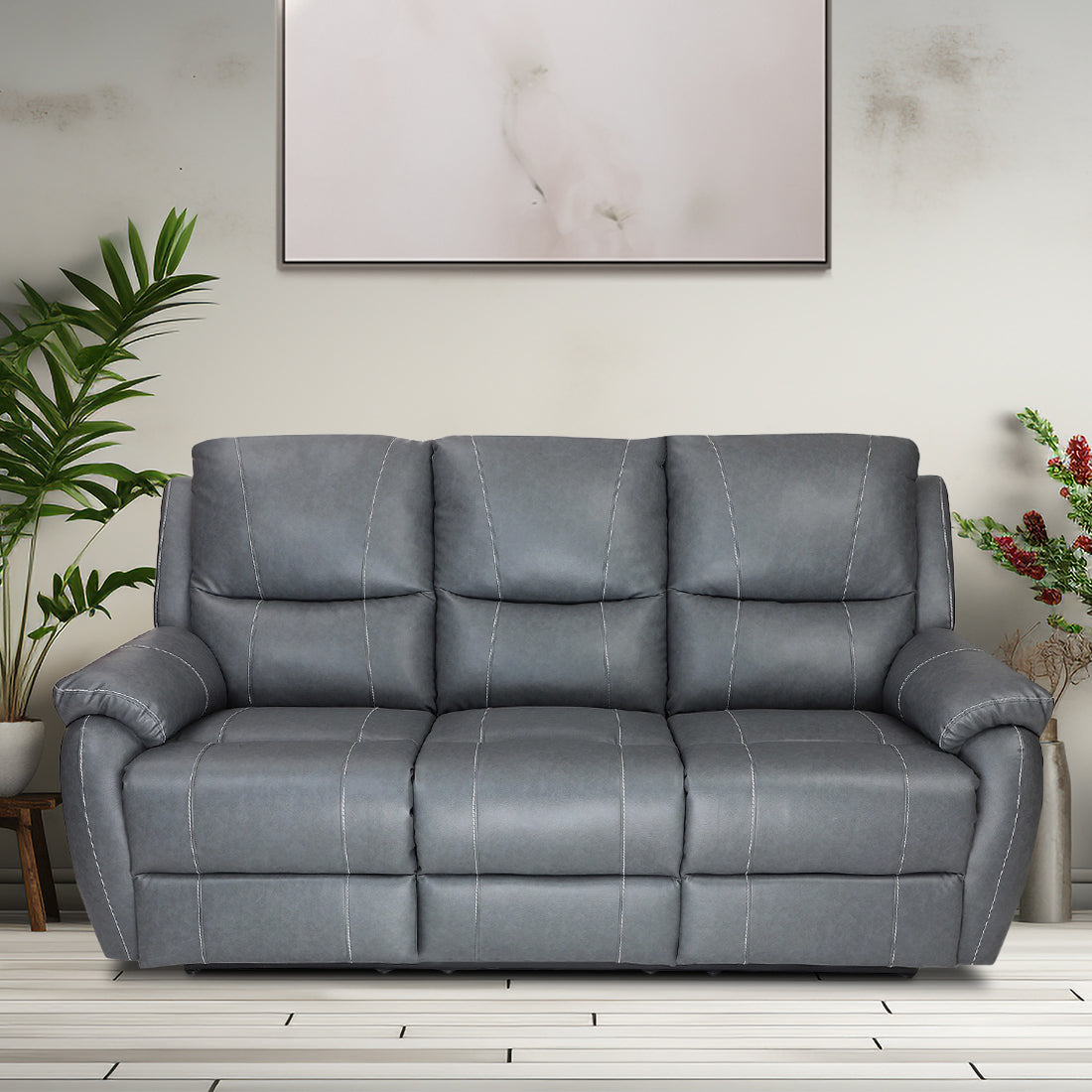 Buy Three Seater Recliner Sofa - Lite (Grey) Online in India, Three Seater Recliner Sofa, 3 Seater Recliner Chair, Motorized Recliner, Leatherette Recliner, Living Room Recliner