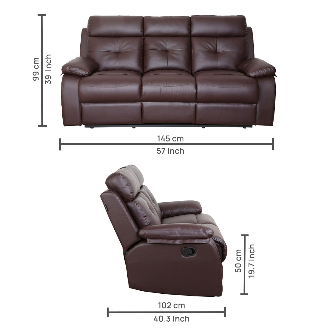 Buy Three Seater Recliner Sofa - Ohio Online in India, Three Seater Recliner Sofa, 3 Seater Recliner Chair, Manual Recliner, Leatherette Recliner, Living Room Recliner