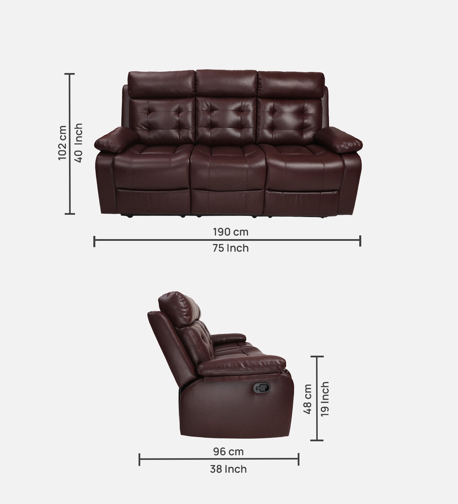 Buy Three Seater Recliner Sofa - Tango Online in India, Three Seater Recliner Sofa, 3 Seater Recliner Chair, Manual Recliner, Leatherette Recliner, Living Room Recliner