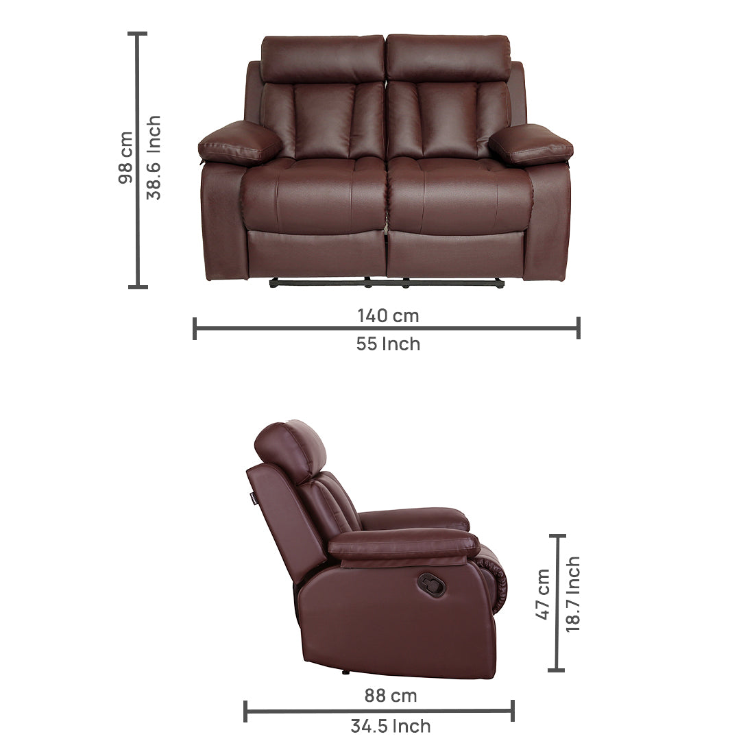 Buy Two Seater Recliner Sofa - Magna Online in India, Two Seater Recliner Sofa, 2 Seater Recliner Chair, Manual Recliner, Leatherette Recliner, Living Room Recliner