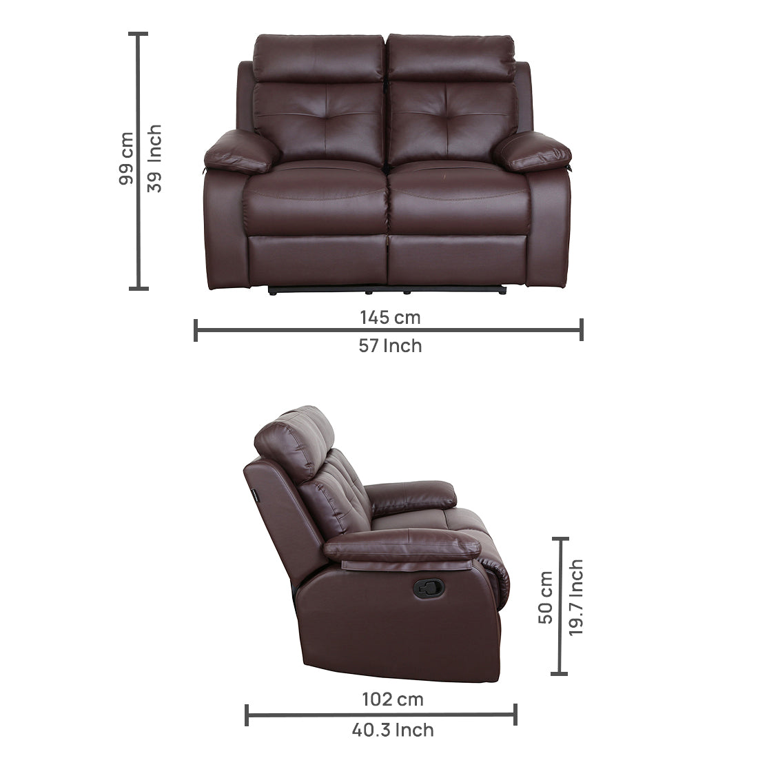 Buy Two Seater Recliner Sofa - Ohio Online in India, Two Seater Recliner Sofa, 2 Seater Recliner Chair, Manual Recliner, Leatherette Recliner, Living Room Recliner