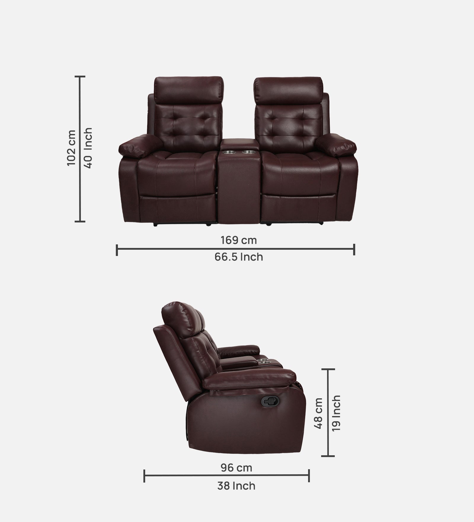 Buy Two Seater Recliner Sofa With Console - Tango Online in India, Two Seater Recliner Sofa, 2 Seater Recliner Chair, Manual Recliner, Leatherette Recliner, Living Room Recliner