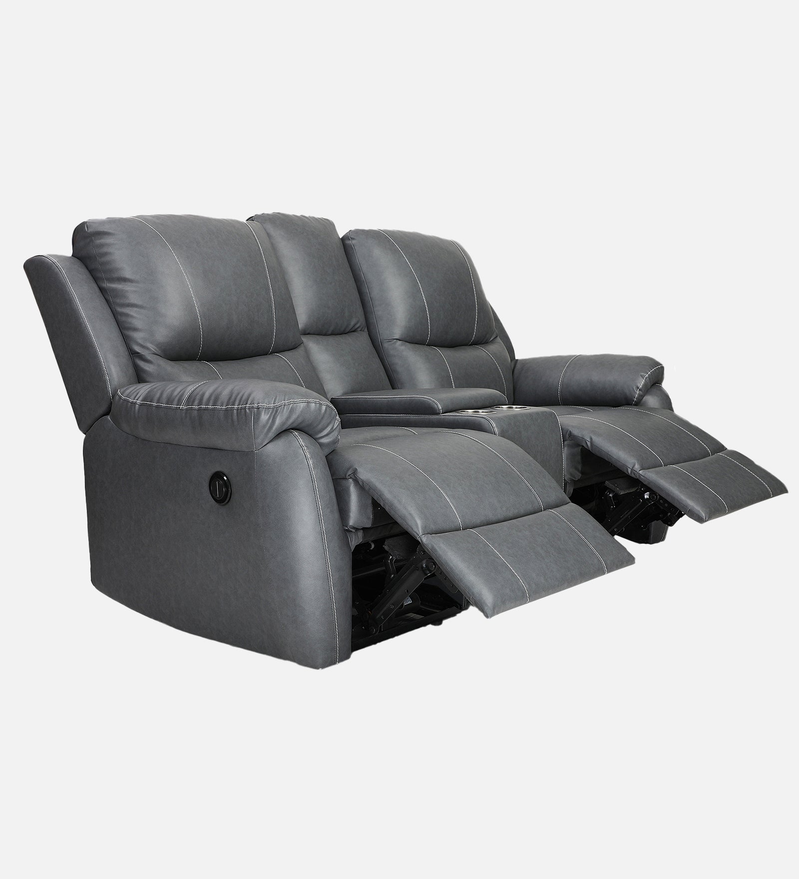 Buy Two Seater Recliner Sofa With Console - Lite (Grey) Online in India, Two Seater Recliner Sofa, 2 Seater Recliner Chair, Motorized Recliner, Leatherette Recliner, Living Room Recliner